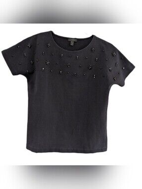 J Crew Embellished Black Tee With Rhinestones Size M